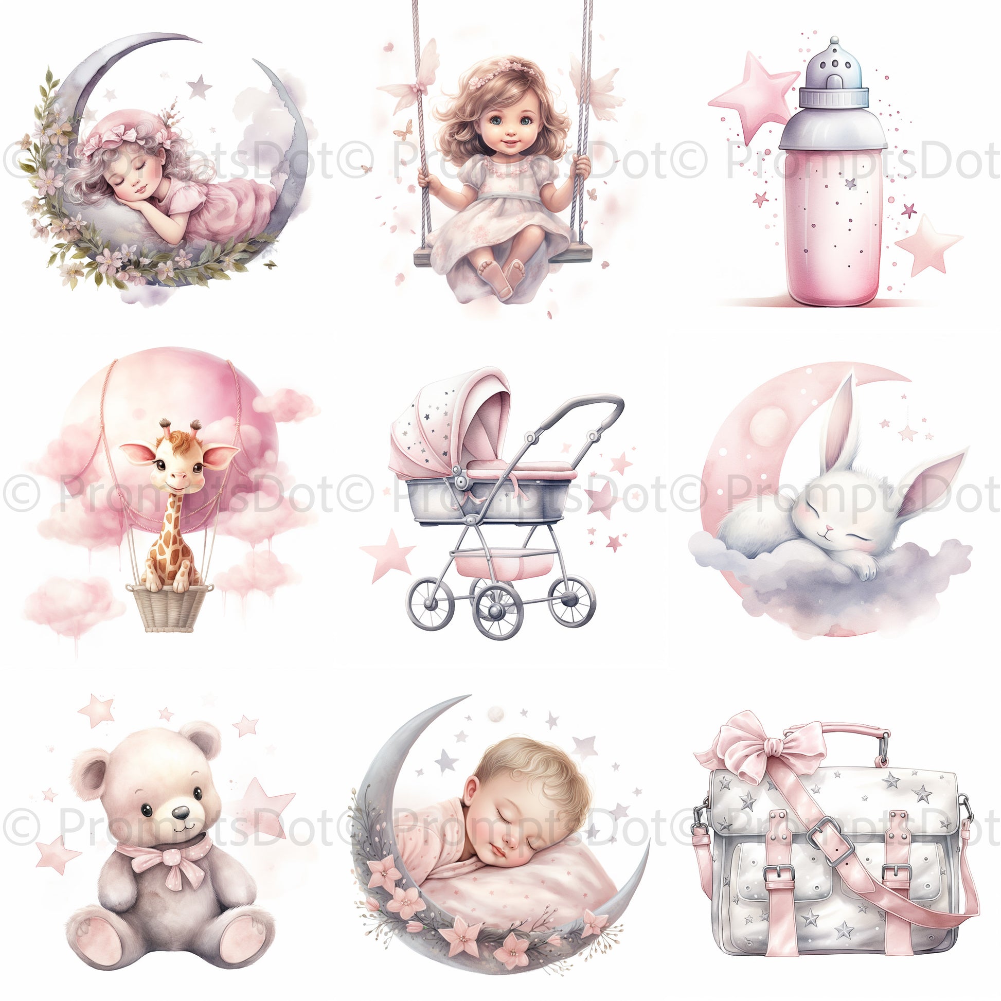 Baby Watercolor Clipart Nursery Wall Art Midjourney Prompt Commercial Use