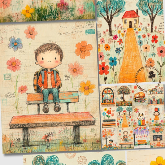 Midjourney V 6.1 Prompts for Back to School Junk Journal Ephemera