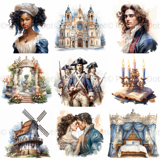 Baroque Watercolor Historical Clipart Digital Art and Midjourney Prompt Commercial Use