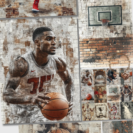 Midjourney V 6.1 Prompts for Basket Madness Junk Journal Pages