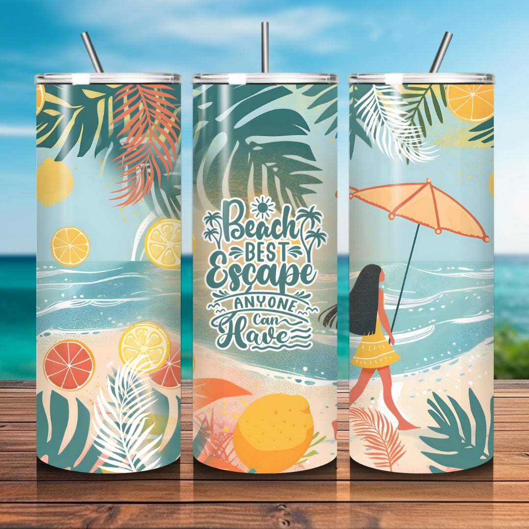 Beach is my escape Hello Summer Wrap for Skinny Tumbler 20 oz, Beach Tumbler Wrap, Summer Vibes Sublimation