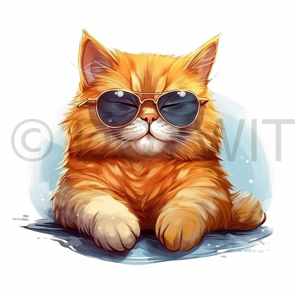 a cat in the beach taking sun Beach Tshirt Digital Designs Summer Clipart and Midjourney Prompt Instant Download