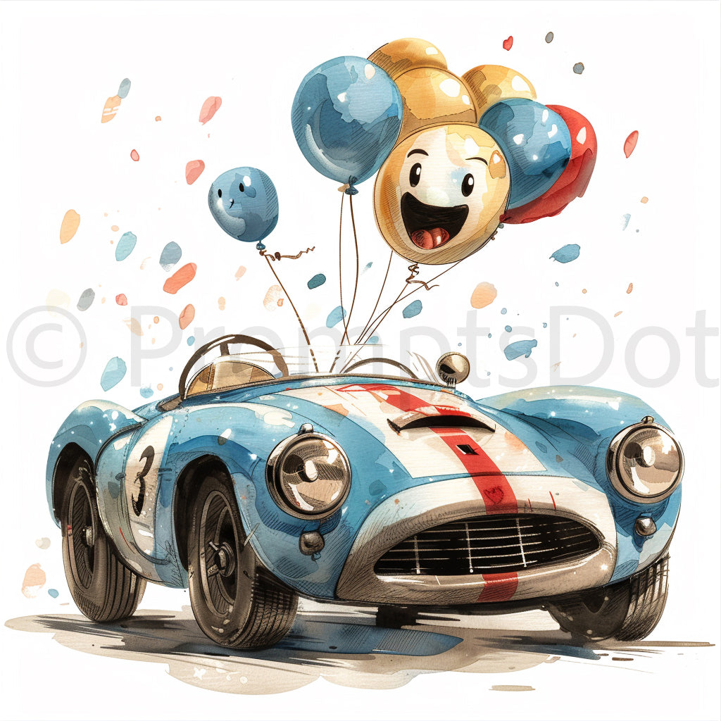 birthday car Birthday Vintage Racing Watercolor Cars Midjourney Prompts