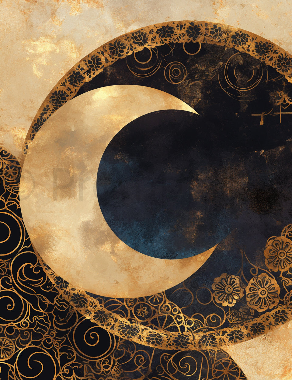 moon Midjourney Prompts For Black And Gold Fantasy Digital Papers