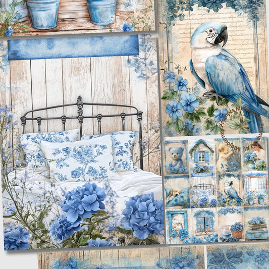 Midjourney V 7 Prompts for Blue French Country Floral Pages