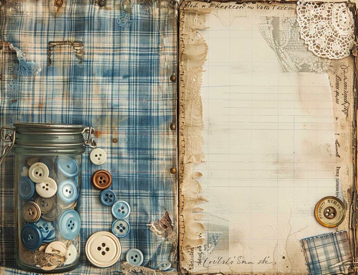 buttons Midjourney Guide PDF for Blue Vintage Sewing Junk Journal Pages