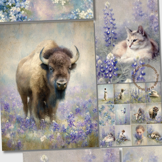 Midjourney V 7 Prompts for Bluebonnets Printable Pages