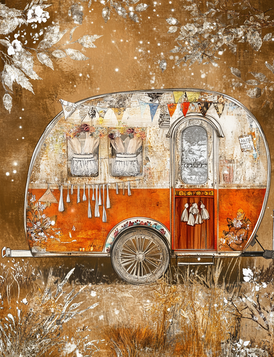 a caravan Midjourney Guide PDF for Bohemian Digital Junk Journal Kit