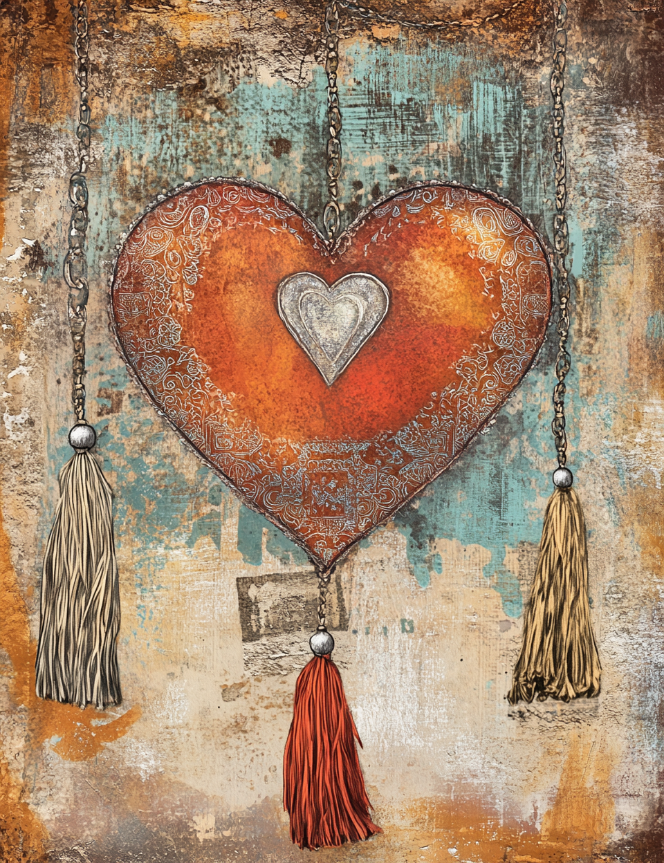 a heart Midjourney Guide PDF for Bohemian Digital Junk Journal Kit