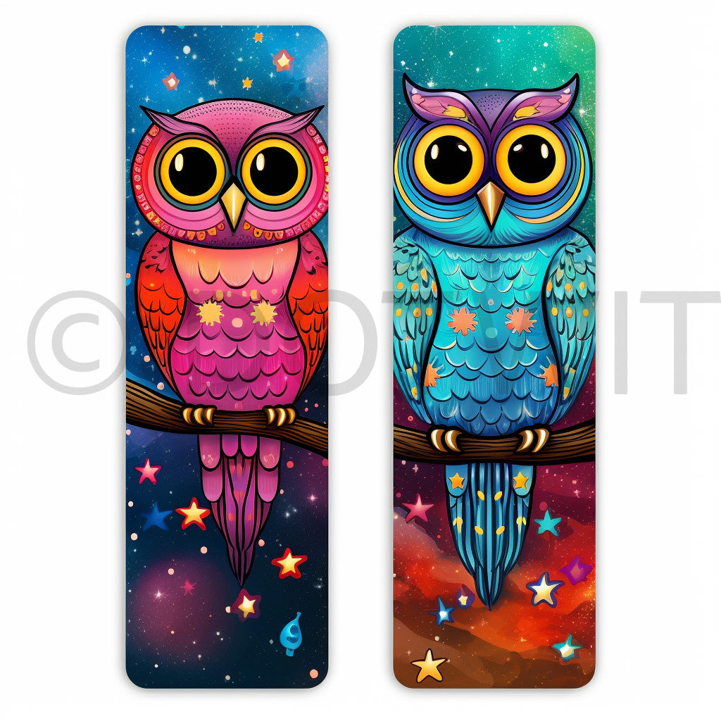 a couple of cute owls Bookmarks Folk Landscapes Digital Art and Midjourney Prompt Commercial Use