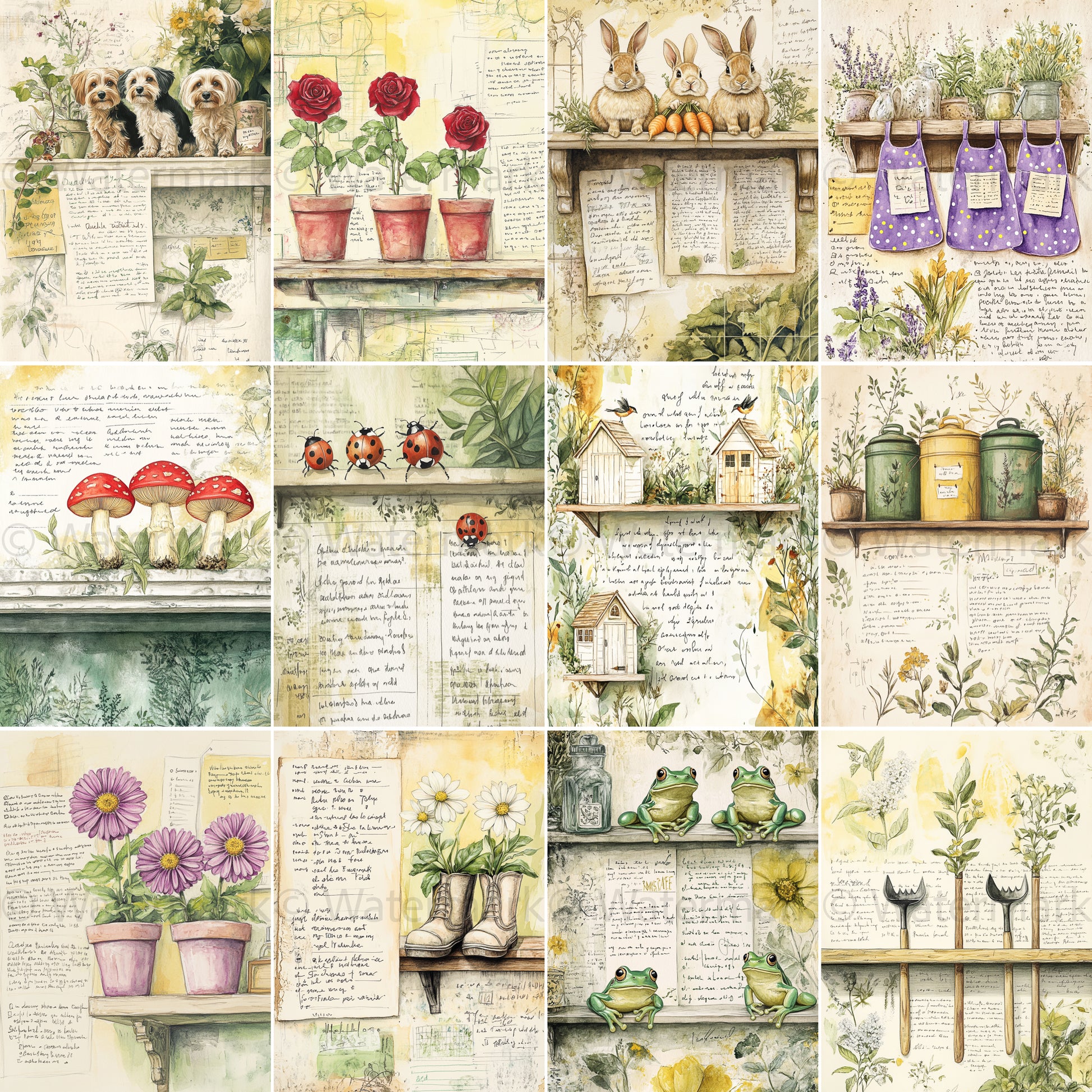 grid Botanical Notes Journaling Papers Midjourney Prompt