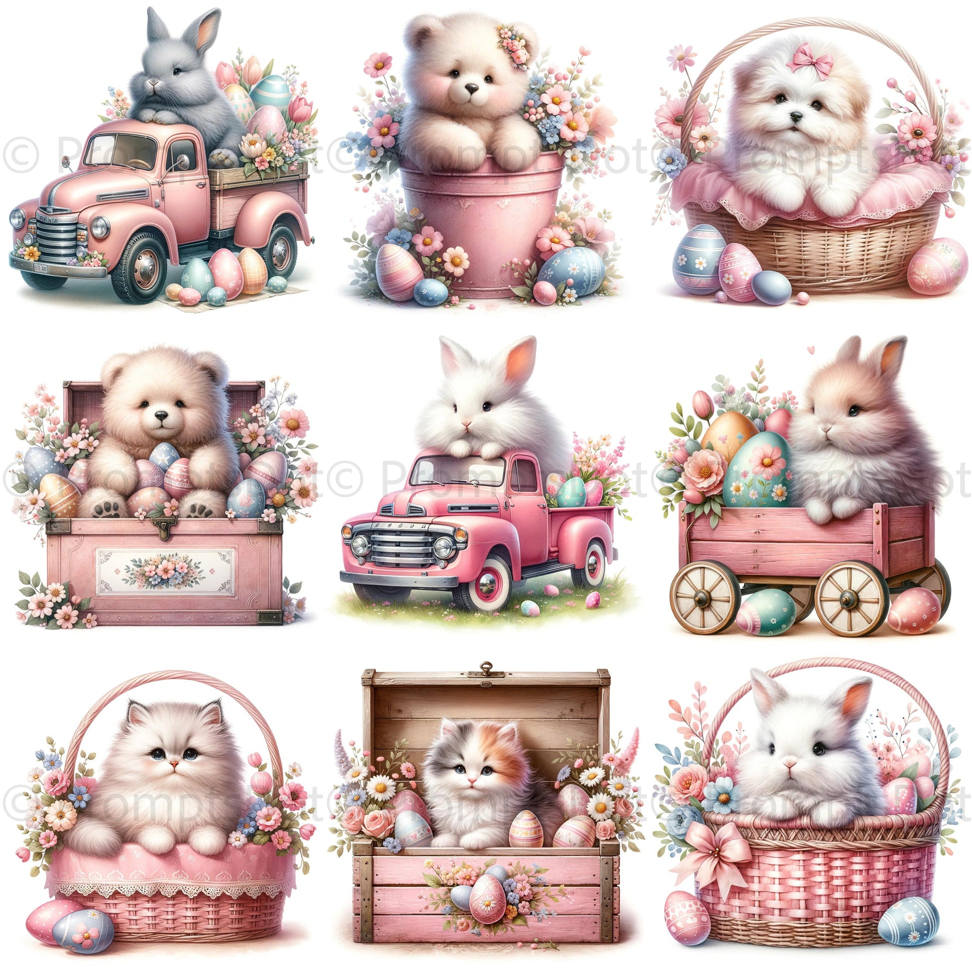 DALLE 3 DALLE Prompt for Bunnies In Trucks Rustic Easter