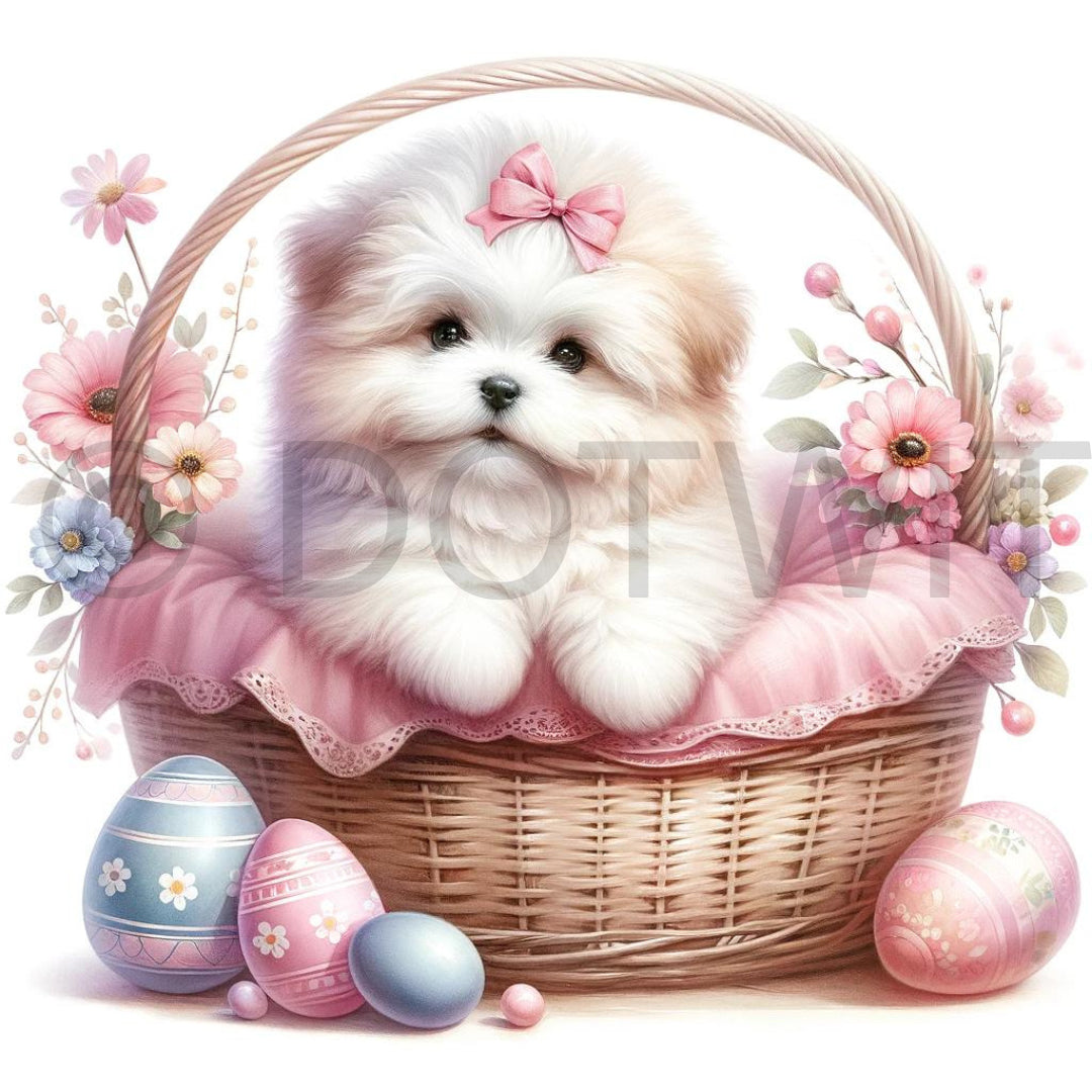 puppy in basket easter clipart
