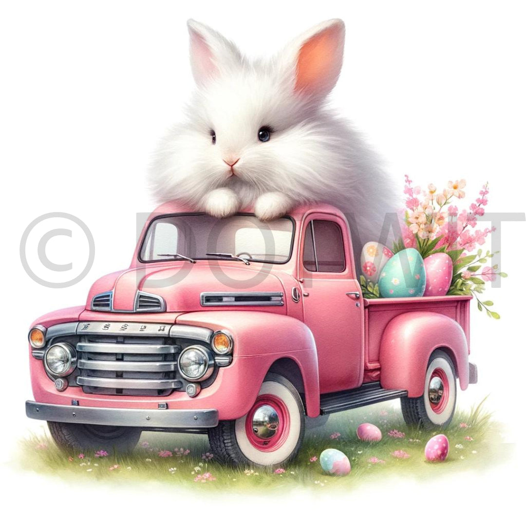 bunny in truck easter clipart