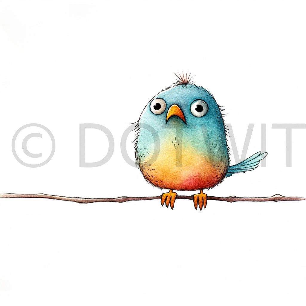 a cute bird on the wire Children Animals Nursery Digital Art and Midjourney Prompt Commercial Use
