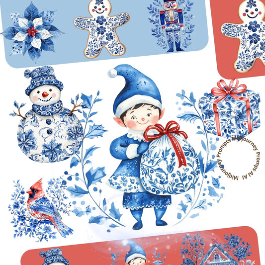 Midjourney Prompts for Chinoiserie Christmas Clipart