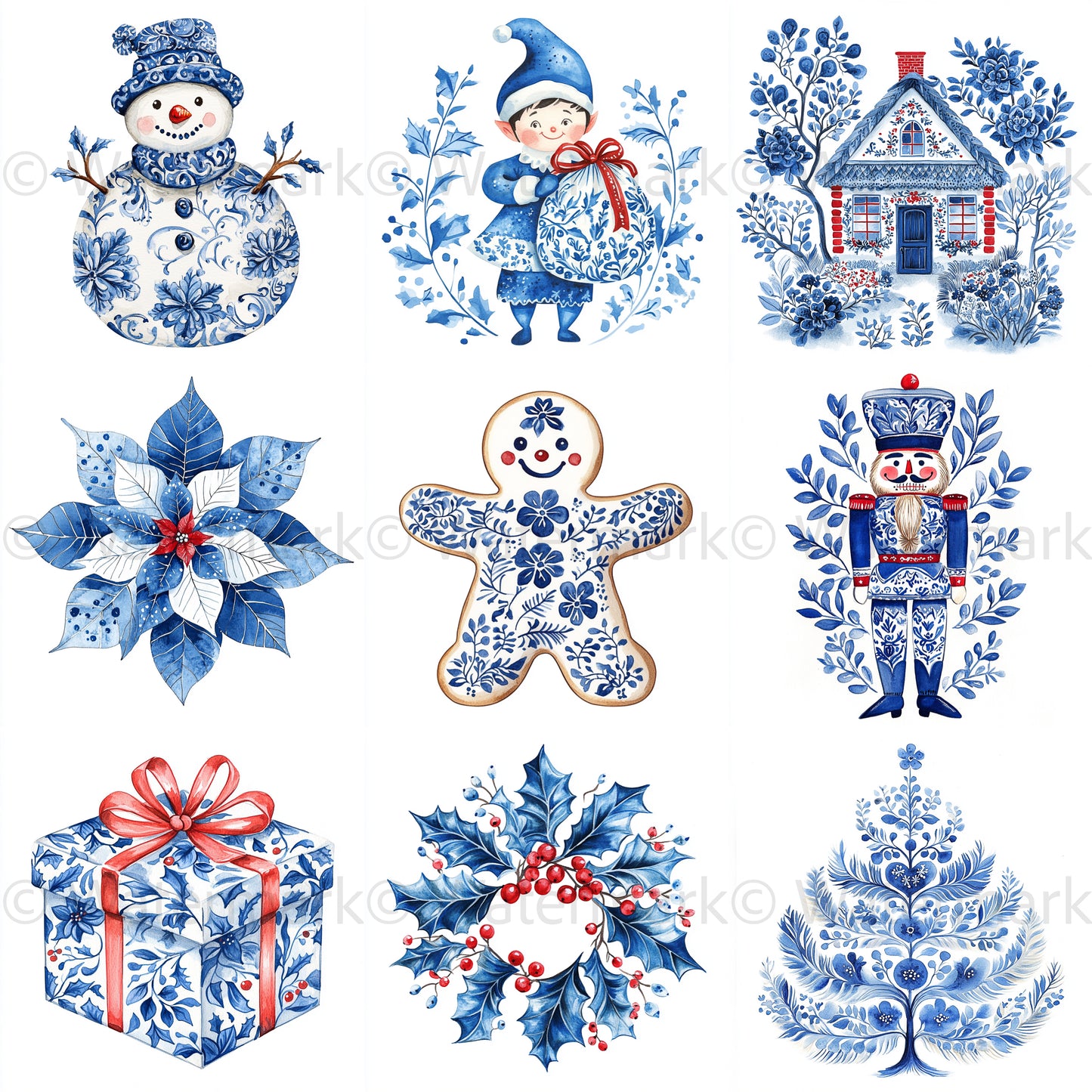 Midjourney Prompts for Chinoiserie Christmas Clipart