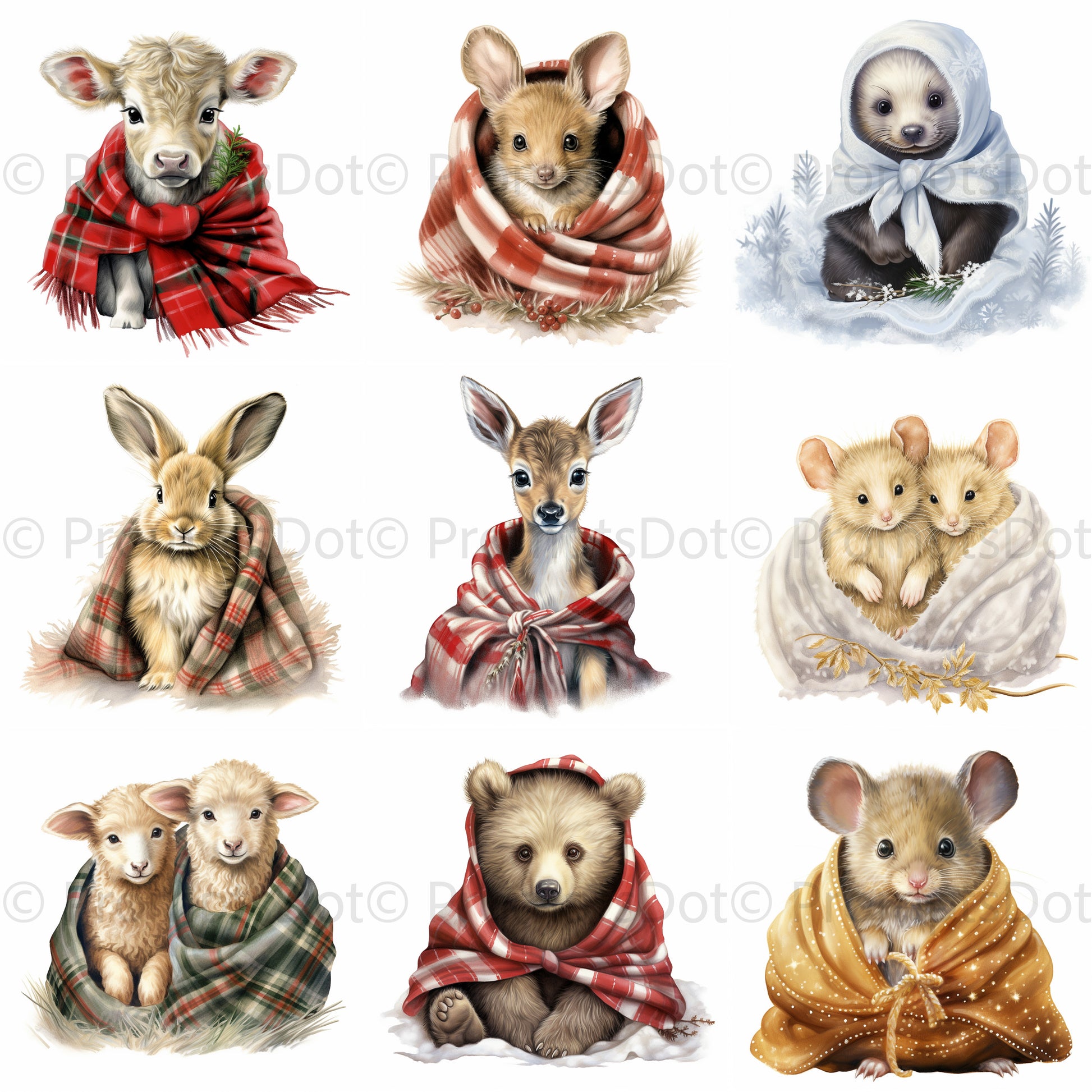 Christmas Animals Illustrations Blankets Midjourney Prompt Commercial Use