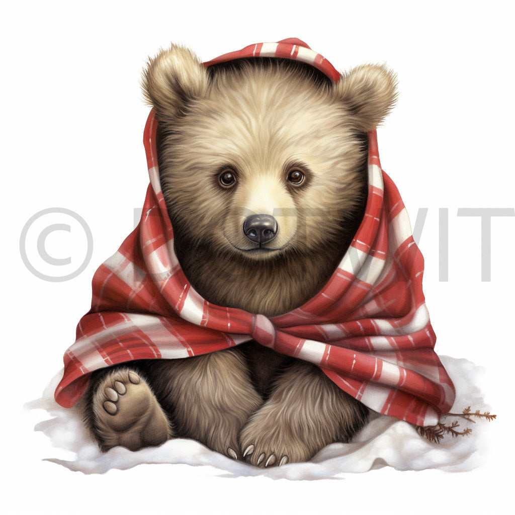 a bear in blanket Christmas Animals in Blankets Digital Art and Midjourney Prompt Commercial Use