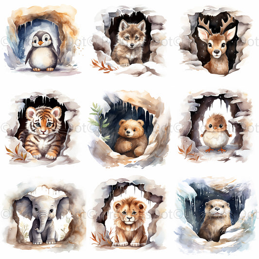 Cute Christmas Animals In Winter Caverns Digital Art and Midjourney Prompt Commercial Use