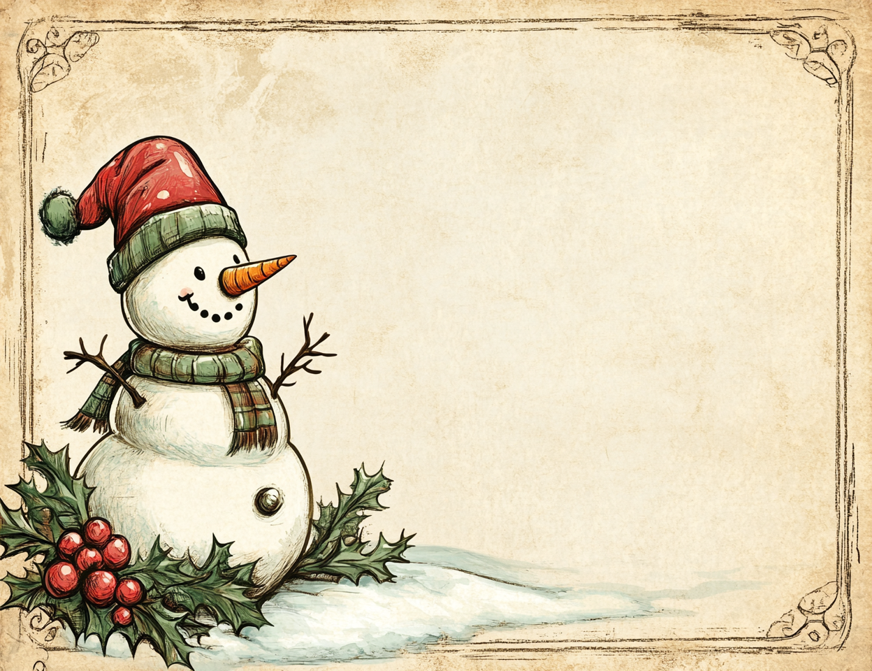 snowman in winter Midjourney Guide PDF for Vintage Christmas Greeting Cards
