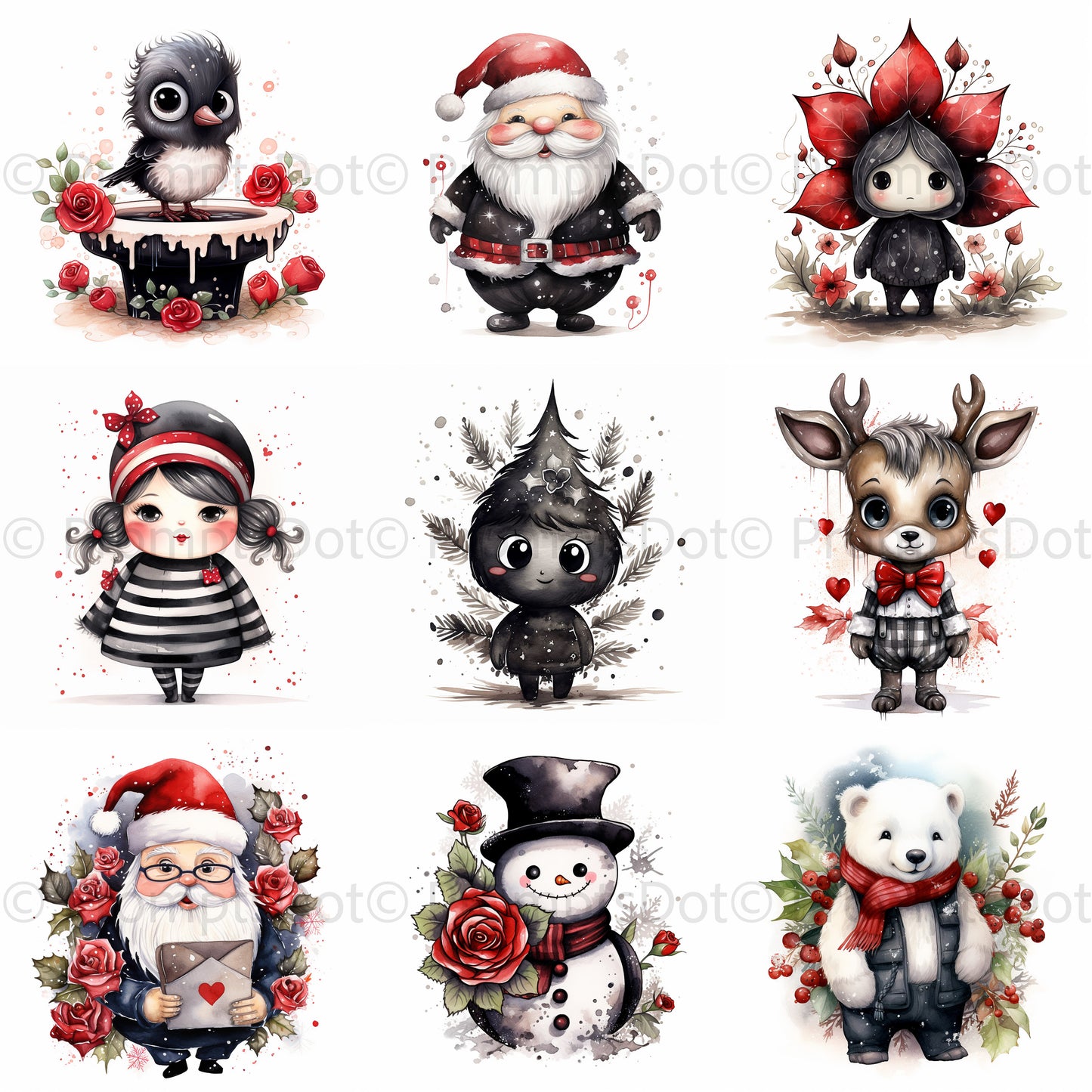 Christmas Characters Cute Watercolor Midjourney Prompt Commercial Use