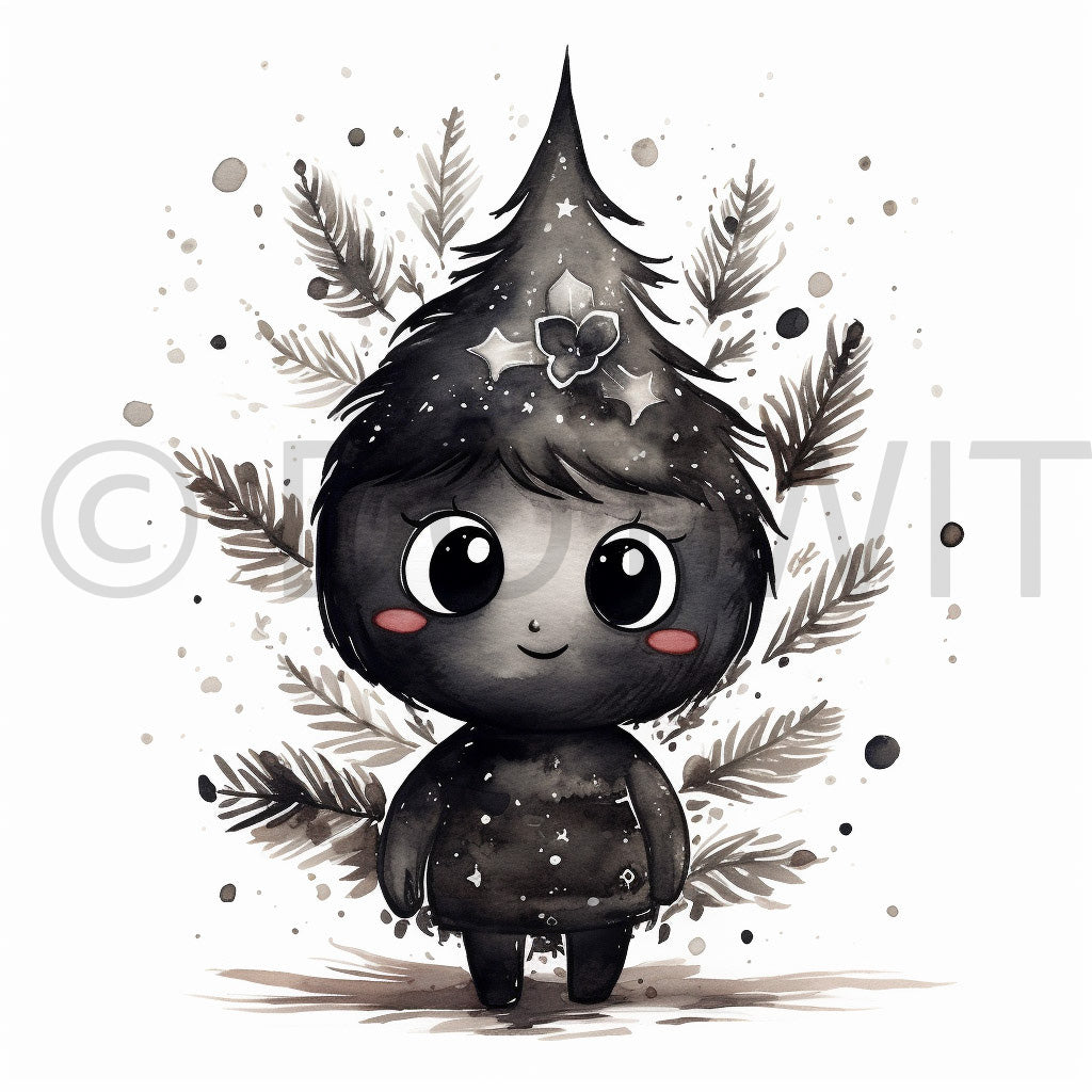 a cute gothic christmas tree Christmas Characters Cute Gothic Digital Art and Midjourney Prompt Commercial Use
