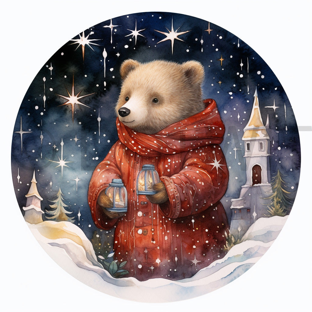 a bear in the night Christmas Icons Cute Christmas Digital Ornaments and Midjourney Prompt Commercial Use