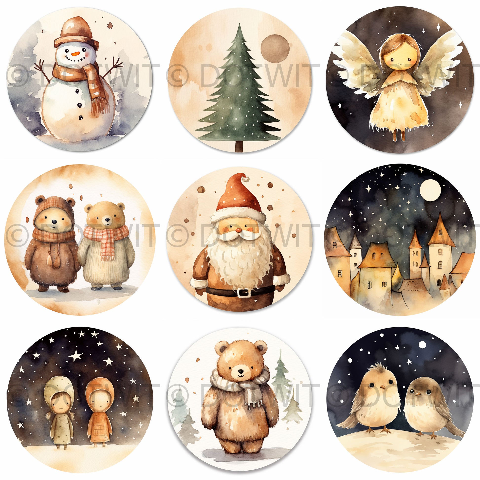 Vintage Christmas Icons Ornaments Stickers Digital Art and Midjourney Prompt Commercial Use