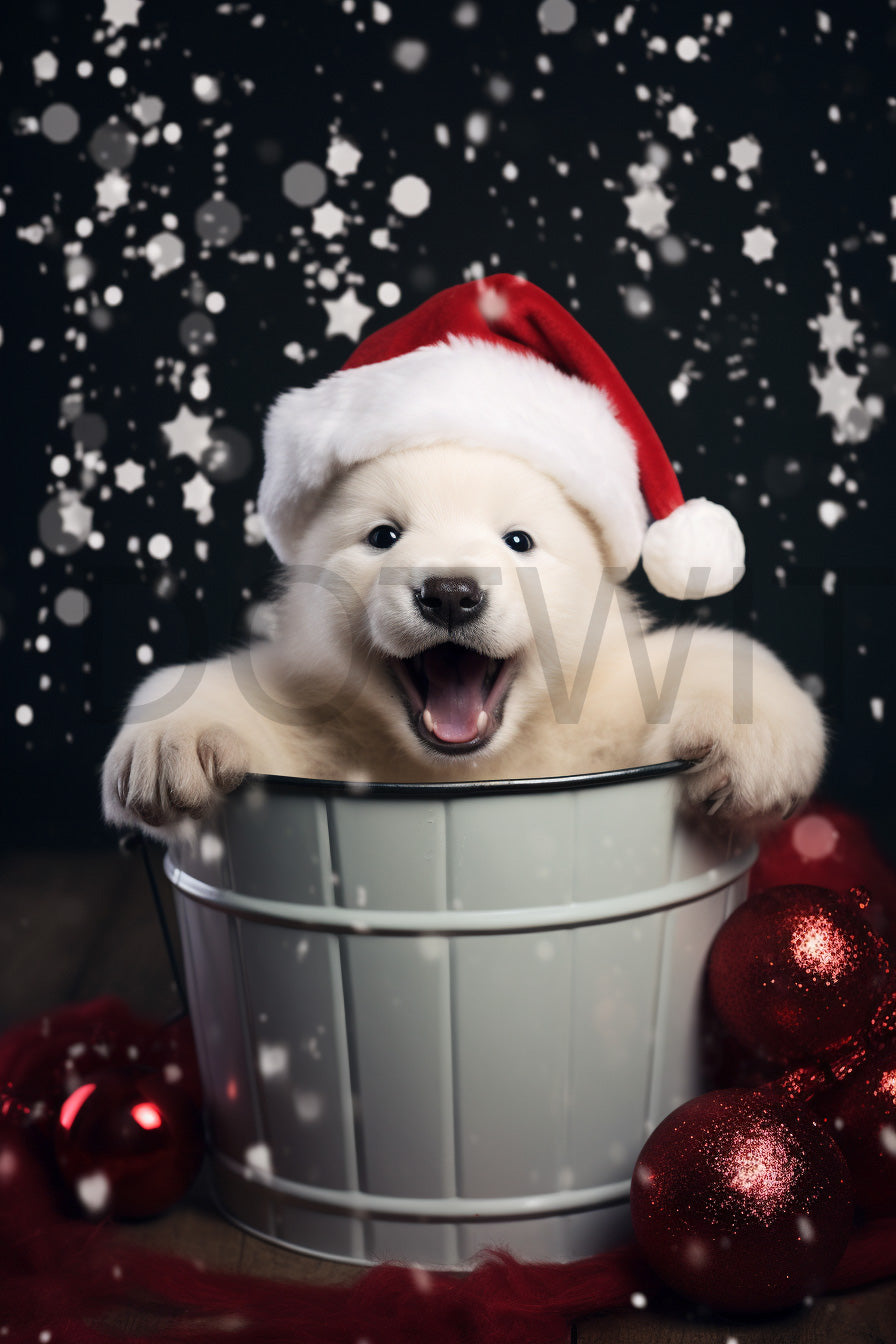 a polar bear in a bucket Christmas Digital Postcards Halloween Animals and Midjourney Prompt Commercial Use