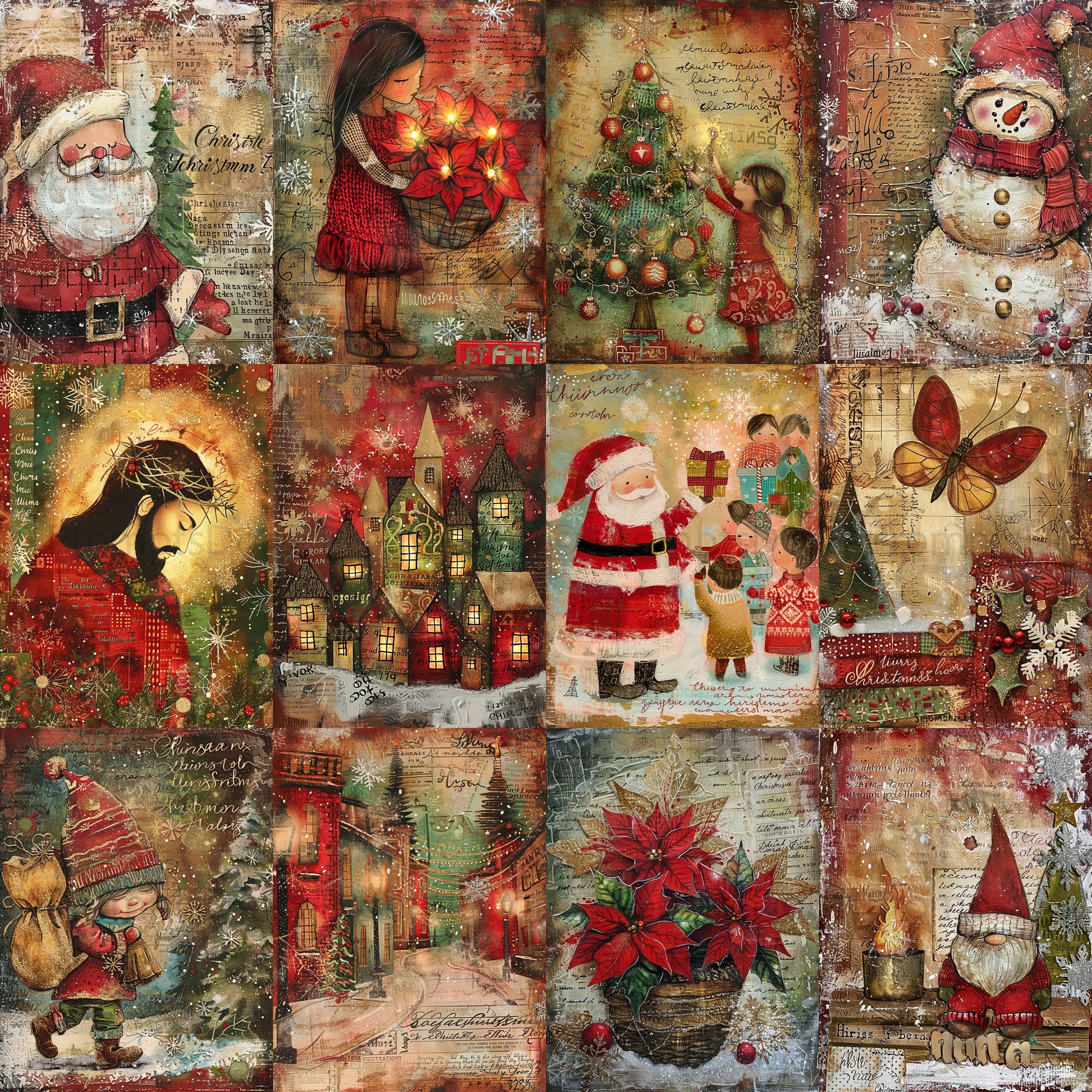 grid Midjourney Prompts For Christmas Junk Journal Pages