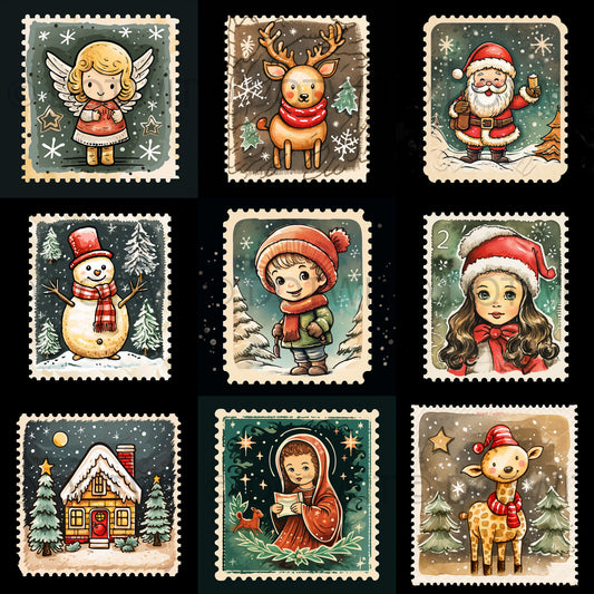 Christmas Stamps Ephemera Mail Art Stamps Midjourney Prompt Commercial Use