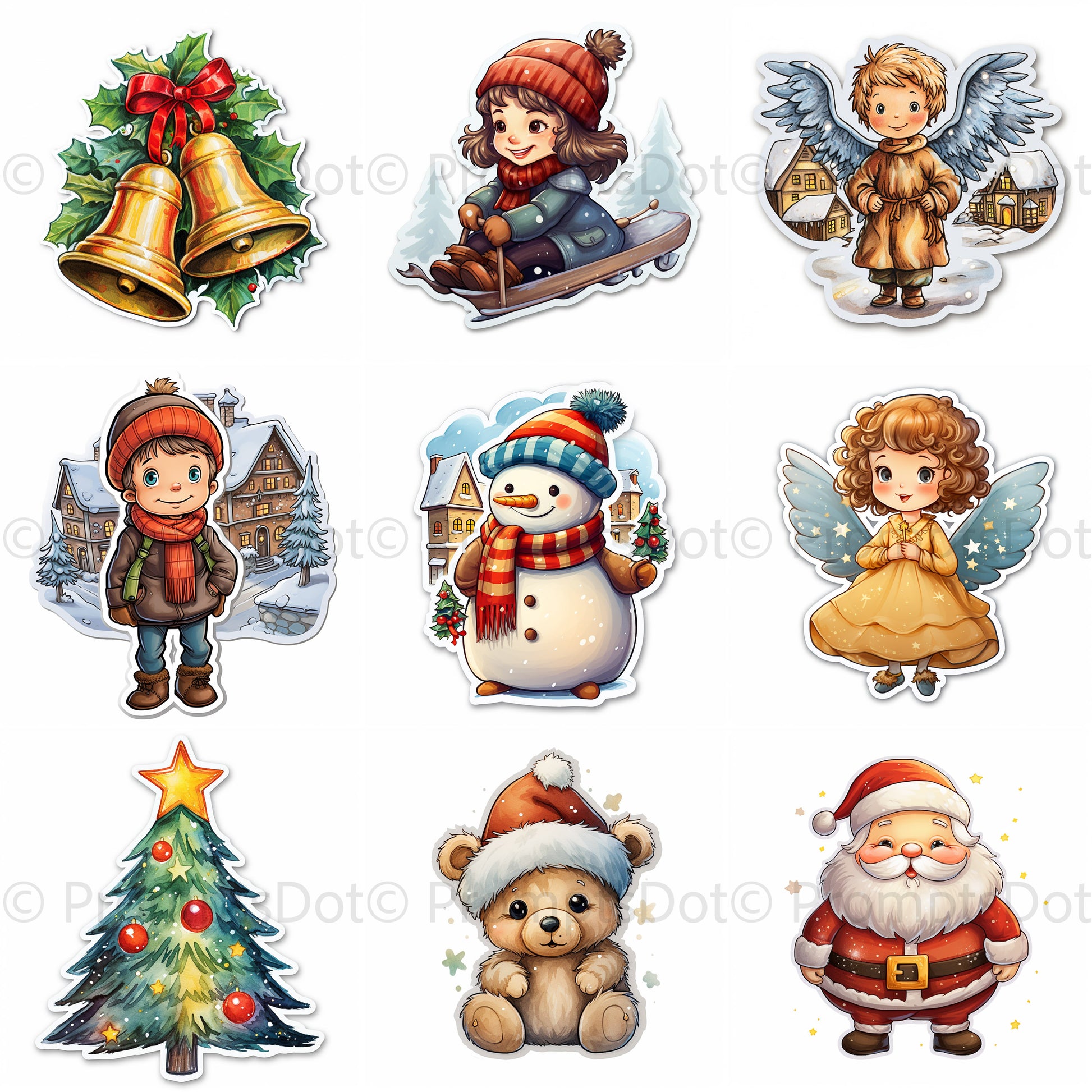 Midjourney Prompt Christmas Stickers Vinyl Decals Clipart Instant Download