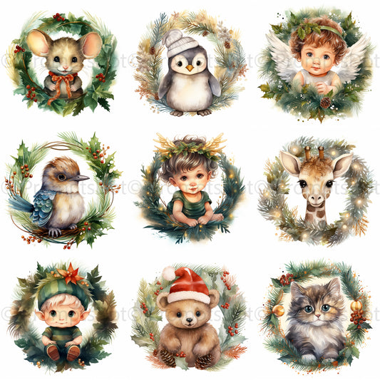Christmas Watercolor Illustration Wreaths Midjourney Prompt Commercial Use