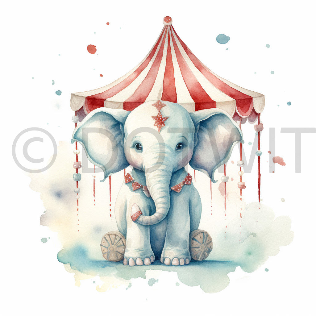 an elephant in a circus Circus Watercolor Clipart Nursery Digital Art and Midjourney Prompt Commercial Use