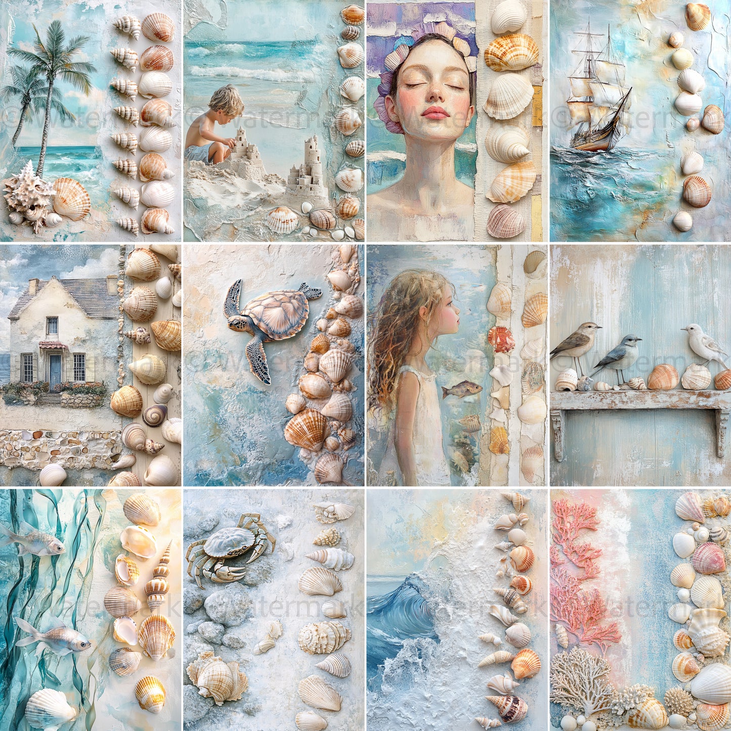 Coastal Tropical Beach Mixed Papers Midjourney Prompt