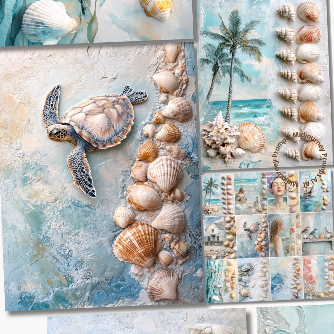 Coastal Tropical Beach Mixed Papers Midjourney Prompt