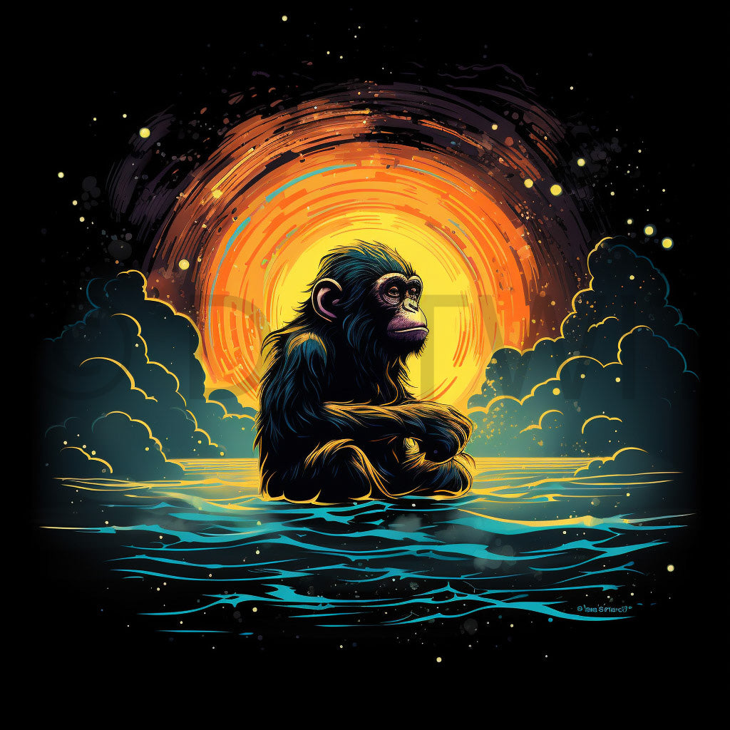 a gorilla in the sea Wave Tshirt Design Beach Digital Clipart and Midjourney Prompt Commercial Use