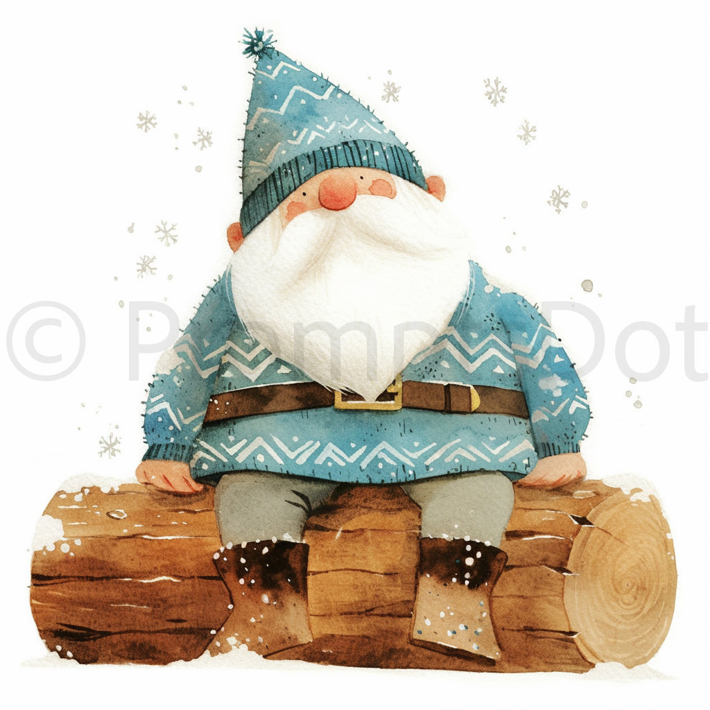 a gnome sitting on a log Coquette Christmas Clipart Midjourney Prompts