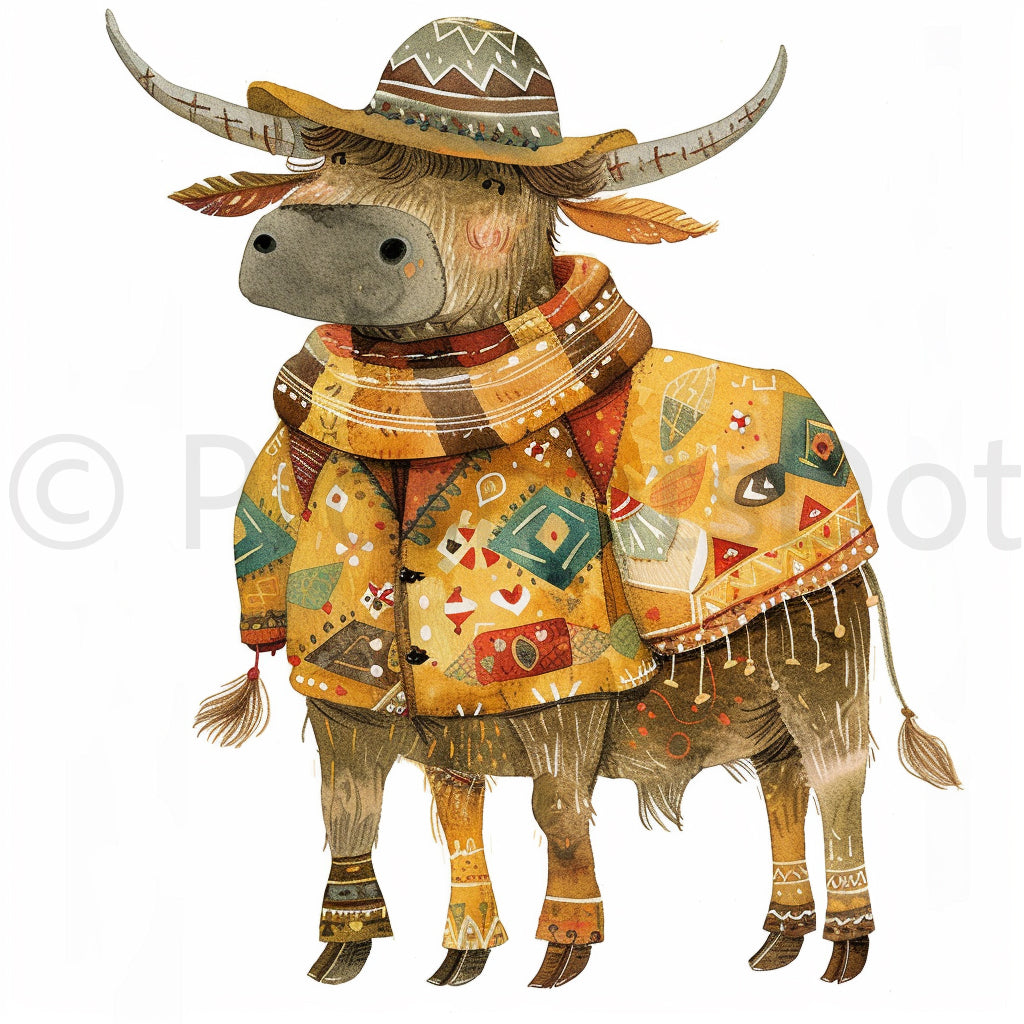 a cute cow wearing clothes Cottagecore Farmhouse Watercolors