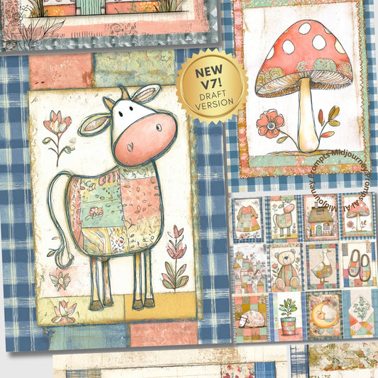Midjourney V7 Prompts for Cottagecore Countryside Patchwork Pages