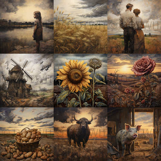 Countryside Art Romantic Illustrations Digital Art and Midjourney Prompt Commercial Use
