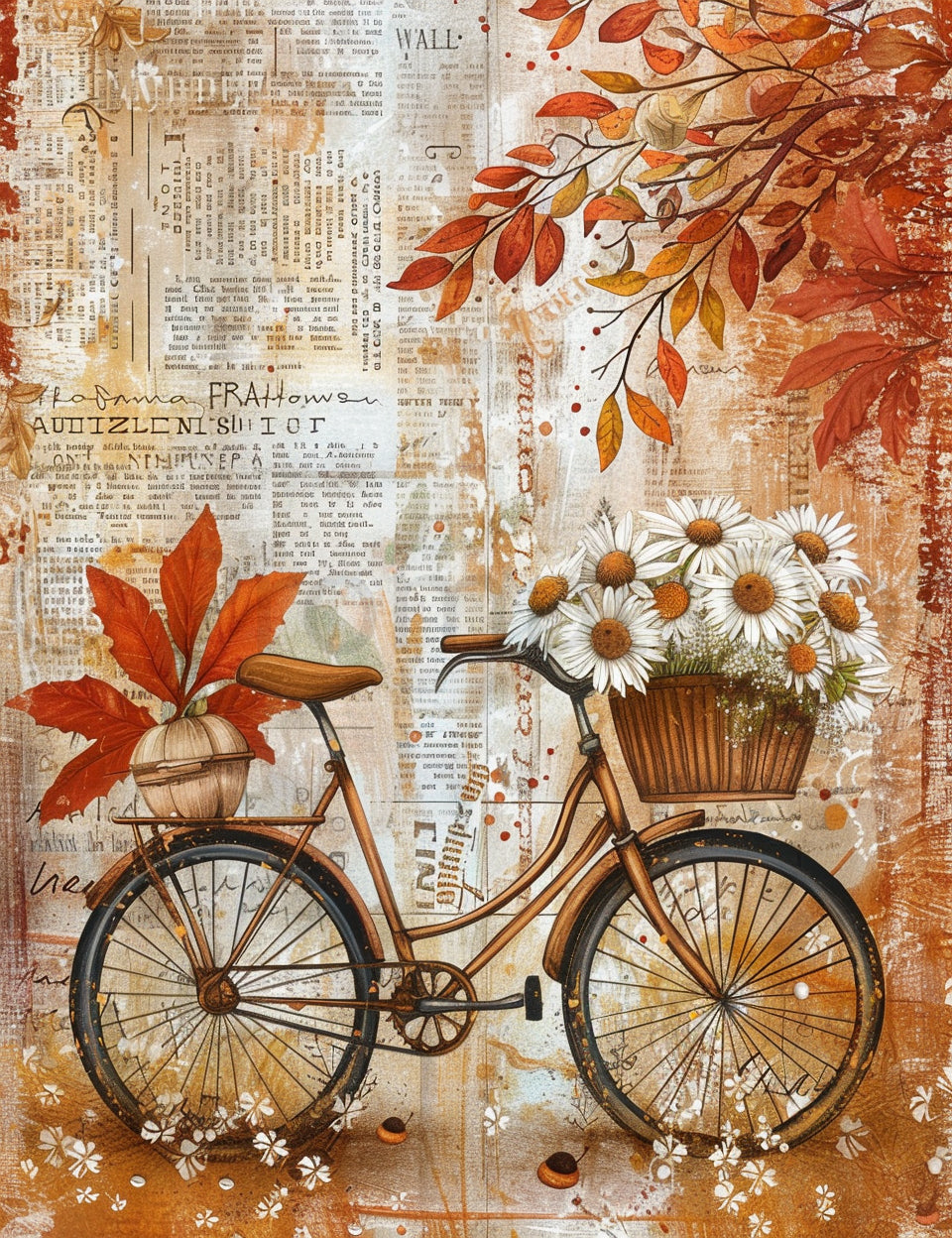 Bike with flowers Midjourney Prompts For Cozy Autumn Scrapbooking Papers