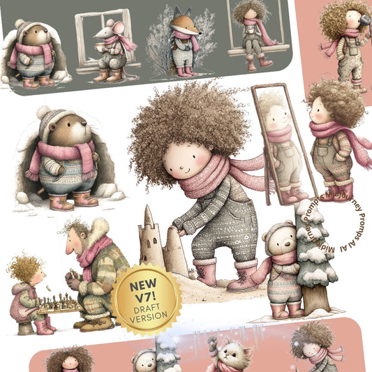 Midjourney v 7 Prompts for Cozy Curly Dolls and Friends Clipart