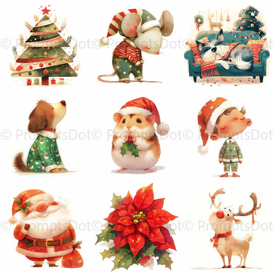 Cozy Cute Christmas Clipart Midjourney Prompts