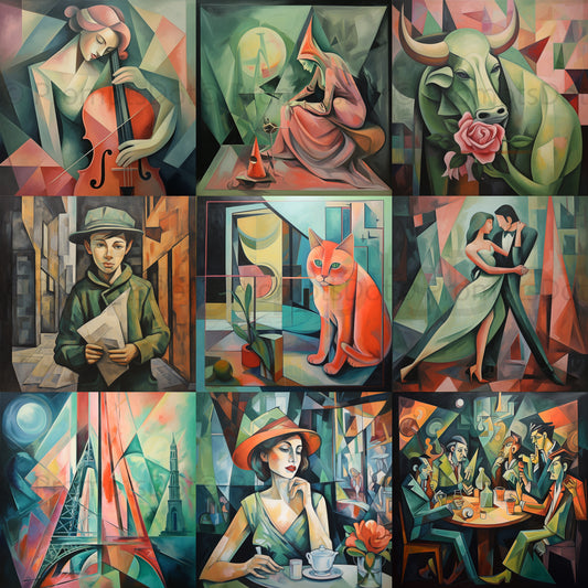 Midjourney Prompt Cubism Surrealism Modern Wall Art Instant Download collection of nine arts