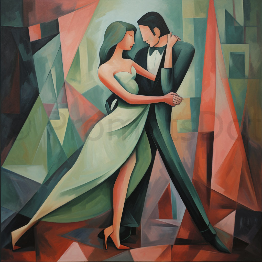 Midjourney Prompt Cubism Surrealism Modern Wall Art Instant Download a couple dancing tango