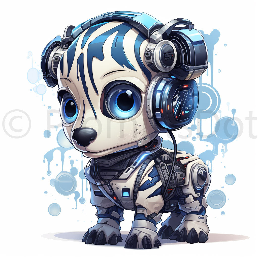 Midjourney Prompts Cute Animals Illustrations Urban Art Commercial Use Dog with blue uniform cyberpunk