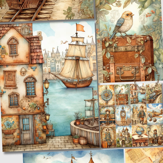 Midjourney V5.2 Prompts for Cute Cartoon Style Travel Journal Kit