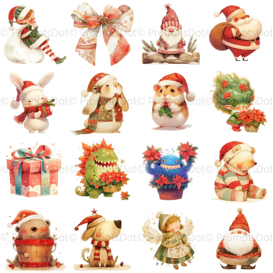 60 Cute Christmas Clipart PNG Digital Download